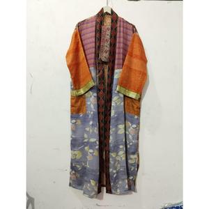 Robe Kimono Maxi Vintage en Soie Recyclée pour Femme, Élégante, Patchwork, Col en V, Cordon de Serrage, Respirante, Séchage Rapide, Idéale pour l'Été - Product Image 2