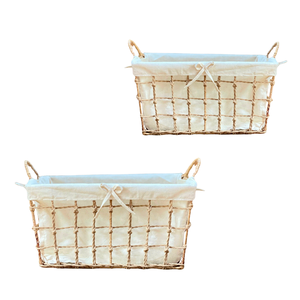 Panier de rangement de haute qualité en jacinthe d'eau naturelle, jonc de mer, rotin et bambou avec cadre métallique et doublure en coton – Solution de rangement - Product Image 1