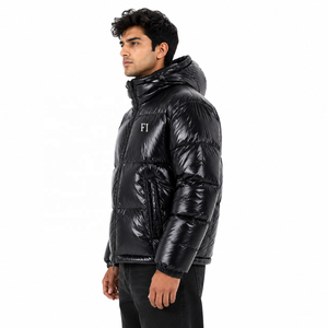 Custom Hooded Puffer Men's Jacket Streetwear Y2K Glossy Bubble Zipper Closure Casual Winter Coat Wholesale Custom Logo Outerwear - Product Image 4