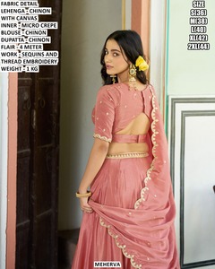 Vintage Pink Traditional Ethnic <b>Lehenga</b> Choli for Women Floor-Length Party Wear with Sun Protection - Product Image 4