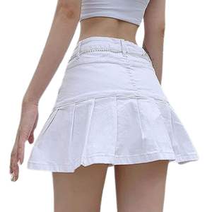 กระโปรงยีนส์สั้นสีขาวล้วนสไตล์ Y2K สำหรับผู้หญิง ออกแบบเองได้ ใส่หน้าร้อน เอวสูง จีบพลีท - Product Image 2
