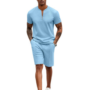 Ensemble deux pièces d'été personnalisé avec logo pour hommes, short à taille élastique et imprimé graphique, prix de gros pour vêtements de rue - Product Image 3