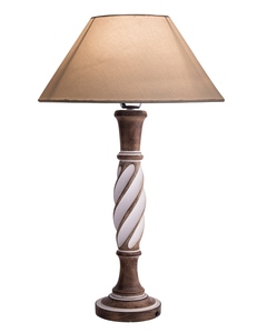 Antique white twister wood <b>table</b> lamp white linen shade <b>rustic</b> hand-carved <b>bedside</b> light for farmhouse home decor wholesale OEM - Product Image 4