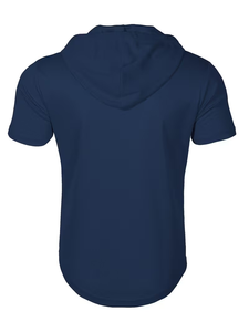 Men's Hooded Short Sleeve T-Shirt Solid Color Quick Dry Regular Fit Casual Knitted Polyester Jersey 200g Blue - Product Image 4