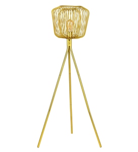 Lampe de table en fer, vente en gros, abat-jour en tissu doré, fabricant, lampe sur pied en treillis métallique personnalisée, OEM ODM, trépied doré en gros - Product Image 4
