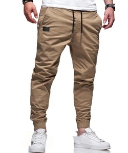 Nouveau pantalon cargo décontracté pour homme en toile légère 100 % coton, taille haute, coupe droite, taille européenne, avec cordon de serrage au bas de jambe - Product Image 3