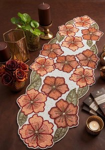 Handmade Embroidered Stripe Style Polyester/Cotton <b>Table</b> <b>Runner</b> Orange Peach Centerpiece 13x36 Home & Hotel Use Decoration - Product Image 2