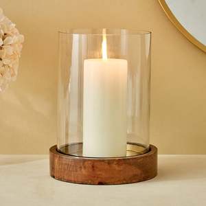 Modern Natural Wood Tea Light Holder with Wooden Base | Handmade Luxury Candle <b>Lantern</b> for Home Decor & Christmas - Product Image 1