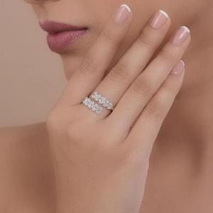 Oval Diamond Wrap <b>Ring</b> in White Gold Double Row Cluster Engagement <b>Ring</b> Unique <b>Open</b> Band Statement <b>Ring</b> Luxury Bridal Jewelry - Product Image 2
