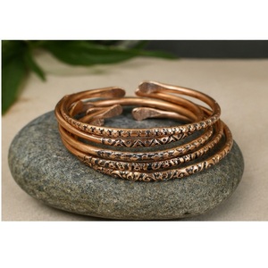 Holistic Antique Bronze-Tone Stackable <b>Torque</b> <b>Set</b> Bracelet Natural Bio-Thermal Etched Open-Cuff Bangle - Product Image 3
