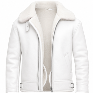 Mens Coated Stand Collar Hooded Breathable Windproof Yellow <b>Shearling</b> <b>Aviator</b> Leather <b>Jacket</b> - Product Image 5