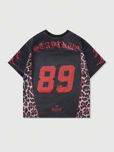 Camiseta de Fútbol Americano con Diseño Gótico de Llamas en Rojo y Negro, Panel de Leopardo, Estilo Y2K, Cuello en V, Personalizable, Proveedor de Camisetas al por Mayor - Product Image 2