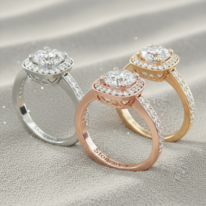 Bague de fiançailles style vintage avec halo de diamants en forme de panier, plaquée or rose, certifiée - Product Image 4