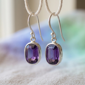 Boucles d'oreilles pendantes ovales en améthyste violette en forme de fleur, en argent sterling 925, serties sur carte, bijoux pour femme, pour occasions de fête - Product Image 1