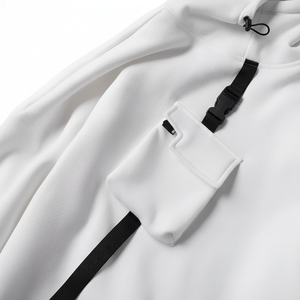 Sweat-shirt tendance pour homme, blanc, style techwear, urbain, tactique, cyberpunk, multi-poches, avec sangles, hip hop, surdimensionné, streetwear ninja - Product Image 4