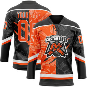 Maillot de hockey sur glace personnalisé, col en V, manches trois quarts, impression sublimée, logo des équipes, évacuation de l'humidité, vêtements unisexes pour adultes - Product Image 2