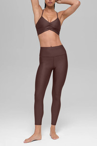 Women's Mid Waist Brown <b>Shiny</b> <b>Leggings</b> Slim Fit Yoga Workout Tights Glossy Stretch Fitness Eco-Friendly Breathable Quick Dry - Product Image 3