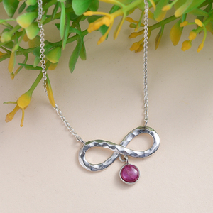 Sterling Silver Infinity Pendant With <b>Ruby</b> Bezel Setting Minimalist Charm <b>Necklace</b> Unisex Everyday Wear - Product Image 6