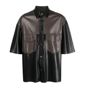 Men Leather <b>Shirt</b> Premium Button Short Sleeve Soft Durable Material Stylish Casual Wear Modern Street Fashion Outfit Breathable - Product Image 1