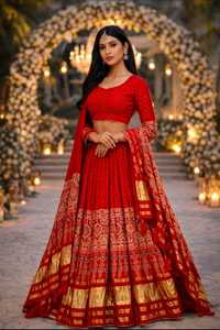 Lehenga Ajrakh avec Dupatta en Soie Gajji, Tenue Ethnique de Créateur pour Festival - Product Image 4