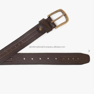 Cinturón informal de cuero hecho a mano duradero para hombre en cuero genuino marrón con hebilla de metal de una sola punta de latón antiguo sólido - Product Image 3