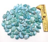 Lot de cabochons en larimar naturel, pierres précieuses lisses et non montées, formes variées, larimar qualité A, 100% larimar naturel.
