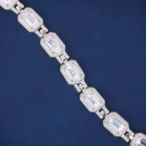 Emerald Halo tennnis heavy look unisex diamond <b>bracelet</b> 925 sterling <b>silver</b> D VVS moissanite diamonds best prong setting custom - Product Image 3