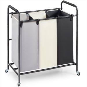 Chariots de nettoyage robustes à 3 sections pour trier le linge, avec roues verrouillables et organisateur de rangement - Product Image 1