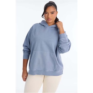 Women's Oversized <b>Black</b> Hooded Fleece Sweatshirt Full <b>Sleeve</b> With Pockets Solid Color Drop-Shoulder <b>Long</b> Length Autumn Wear - Product Image 5