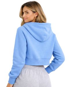 Sudadera con capucha corta para mujer, azul cielo, de algodón y forro polar, corte ajustado, estilo casual, ligera, para mujer - Product Image 2