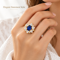 Wholesale 925 Silver Gold Plated 2CT Oval Sapphire Floral Fine Jewelry Ring with White Moissanite for Women Gift Low MOQ