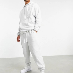 Ensemble de survêtement blanc à capuche pour homme – Pantalon et sweat-shirt décontractés en coton de couleur unie avec cordon de serrage, coupe ample, idéal pour l'automne - Product Image 1