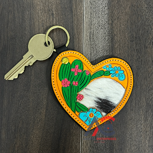 Western Designer Women Cactus Floral Pattern Tooled Cowhide <b>Leather</b> <b>Key</b> <b>Chains</b> Genuine <b>Leather</b> Durable <b>Key</b> Ring for Promotions - Product Image 1