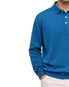 Sweat-shirt polo à manches longues pour homme, bleu turquoise personnalisé, en coton mélangé, col pull, décontracté, automne-hiver, OEM, vente en gros sur mesure - Product Image 4