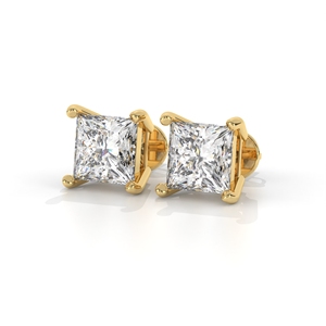 Boucles d'oreilles solitaires en diamant taille princesse cultivé en laboratoire, en or jaune 10k, 14k, 18k, classiques à quatre griffes, minimalistes - Product Image 2