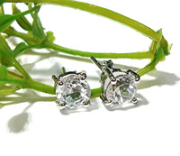 Boucles d'oreilles en pierres précieuses de quartz cristal, argent sterling 925, coupe ronde, design minimaliste unisexe élégant