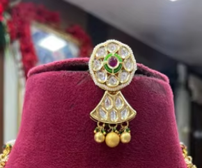 Traditional Brass Kundan Style Bridal <b>Statement</b> <b>Necklace</b> and Earrings Set for Women Wedding Engagement Gift - Product Image 2