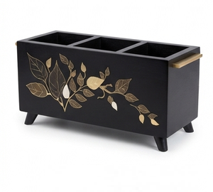 Custom Color Wood <b>Caddy</b> Black Colored Leaf Handpainted Multi-Purpose Natural Finished Handcrafted Kitchen <b>Wooden</b> <b>Caddy</b> - Product Image 6