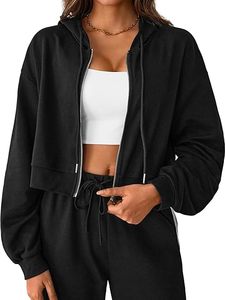 <b>Cropped</b> <b>Zip</b> <b>Up</b> Hoodie Women Long Sleeve Crop Sweatshirts Jackets - Product Image 6