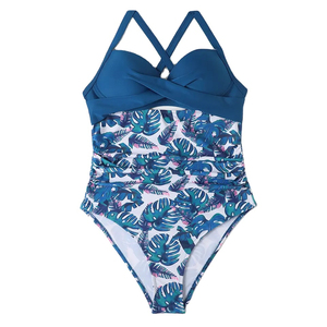Customised Women <b>Swimsuit</b> 2026 Women One Piece <b>Swimsuit</b> Crossed Halter Plant Print High Waist <b>Push</b> <b>Up</b> Stretch Swimwear - Product Image 1