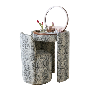 Modern Snakeskin Pattern Solid Wood Upholstered Vanity Dresser Set Flip-Top Mirror Storage Eco-Friendly Durable Salon Bulk - Product Image 1