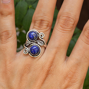 Bague en lapis-lazuli, argent sterling 925, design feuille, pour filles et femmes - Product Image 1