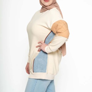 Sweat-shirt color block à épaules tombantes, manches longues, en coton tricoté et fibre de bambou, design asymétrique, pour l'automne - Product Image 3