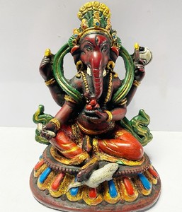 Corona mediana Ganesh estatua pintada a mano resina hecha a mano budismo estilo religioso Nepal decoración del hogar - Product Image 5
