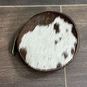 Real Handmade Hair on Hide Fur Leather Coin Change Purse Round Credit Card Holder Case Western Stylish <b>Cute</b> Small Round <b>Wallet</b> - Product Image 4