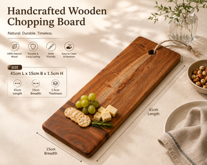 Tabla de cortar de madera de acacia hecha a mano con mango de madera, 1.5 cm de grosor, rectangular, para uso en la cocina - para cortar/rebanar verduras, frutas y carne - Product Image 3