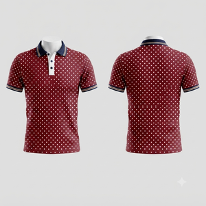 เสื้อโปโลผู้ชายสีแดงลายจุด แขนสั้น ผ้าถัก สไตล์ลำลอง ระบายอากาศได้ดี ผลิตจากผ้าฝ้าย - Product Image 1