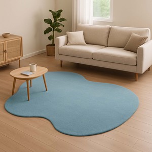 Alfombra de lana hecha a mano con forma de poza, personalizada |   Alfombra Moderna de Estilo Zen con Forma Orgánica |   Alfombra Decorativa de Lana Azul Cielo Tranquilo - Product Image 1