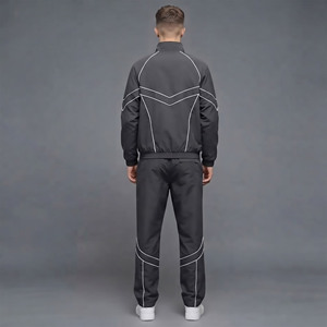 Survêtements pour hommes personnalisés très demandés, 100 % coton molletonné, ensemble 2 pièces, imprimé délavé, coupe-vent, couleur unie, passepoil blanc - Product Image 3