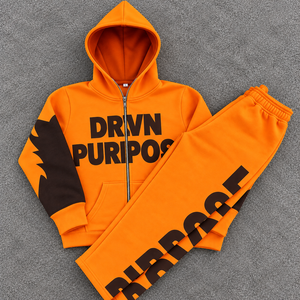 Wholesale Unisex Hooded Jogger Tracksuit Custom Screen Print Full <b>Zipper</b> <b>Sweatshirt</b> Pants Set Heavyweight Casual Sportswear - Product Image 3